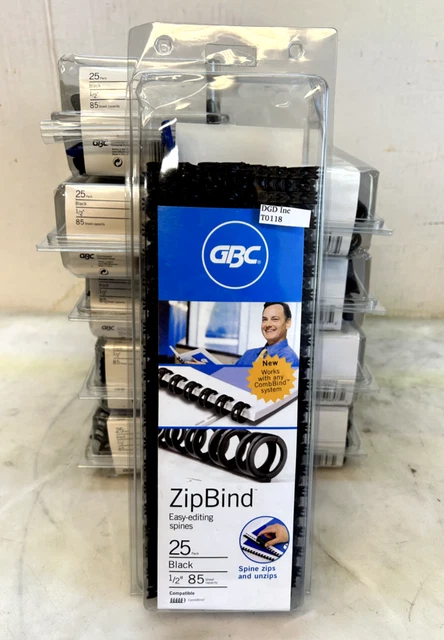 Lot of 10 GBC ZipBind Spines Black 25 Pack 1/2" 85 Sheet Capacity T0118