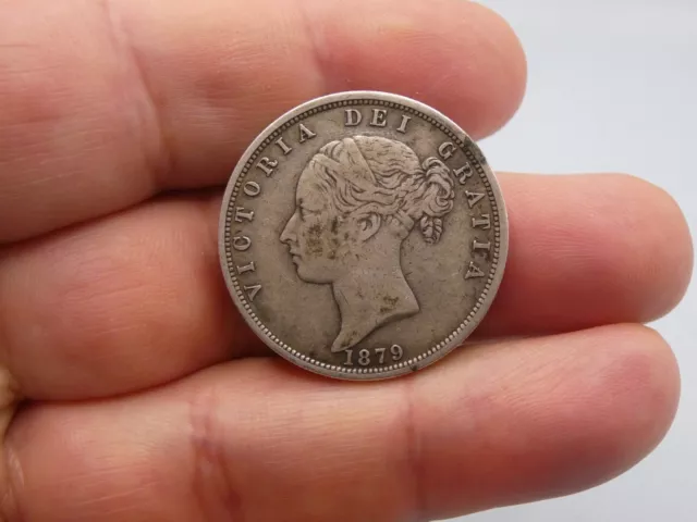 Antique 1879 Queen Victoria Silver Half Crown Coin - Nice Detail