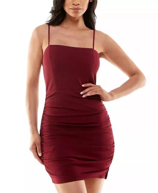 EMERALD SUNDAE Bodycon Dress Ruched Square Neck Wine Red Juniors Size XXS 2XS