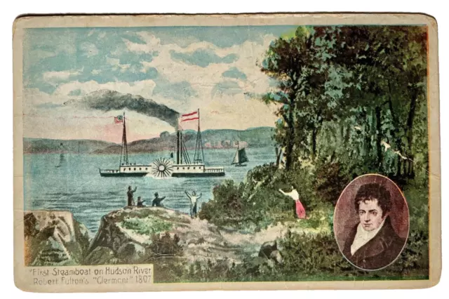 Postcard First Steamboat Clermont Hudson River NYC 1807 Robert Fulton 1911 VTG