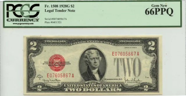 1928G $2 Legal Tender Note Fr# 1508 PCGS Gem 66 EPQ