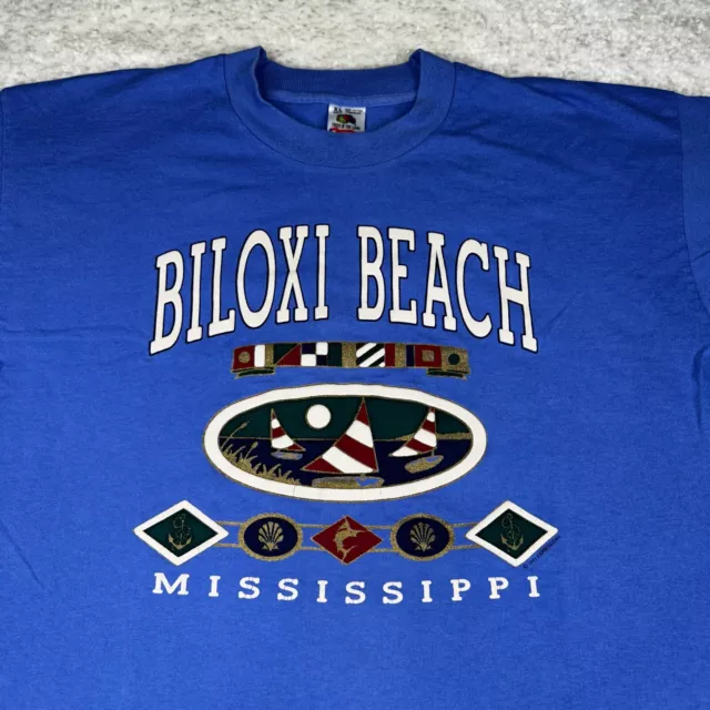 Vintage T Shirt Mens XL Blue Biloxi Beach Mississippi Tee Single Stitch Vintage