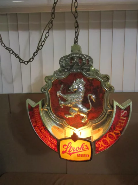 Vintage STROH'S BEER 200 Years REVOLVING Hanging Light Beer Advertising Sign