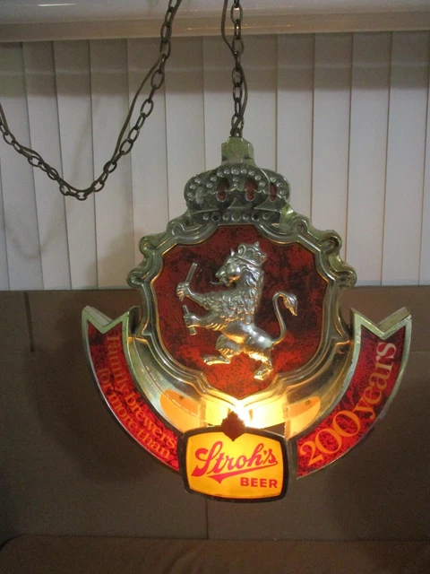 Vintage STROH'S BEER 200 Years REVOLVING Hanging Light Beer Advertising Sign Vintage STROH'S BEER 200 Years REVOLVING Hanging Light Beer Advertising Sign