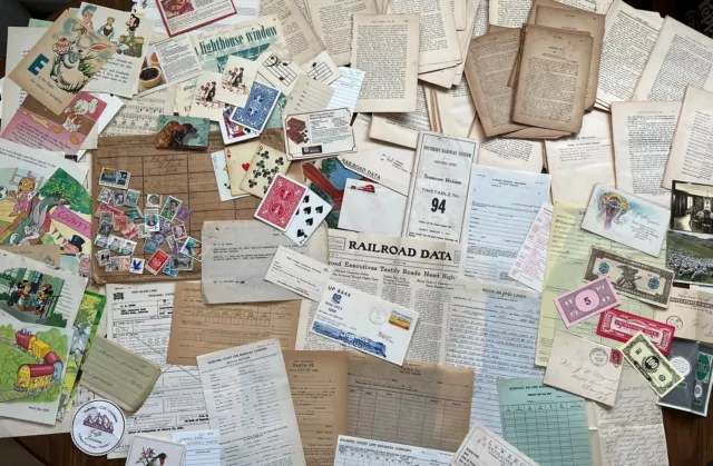 Huge 200+ Vintage Paper Ephemera Lot  Junk Journal Mixed Media  Railroad Collage