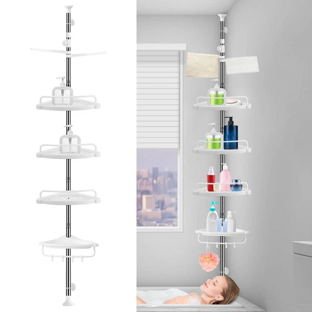BATHROOM SHOWER BATH Caddy Corner Storage Rack Wall Shelf Pole