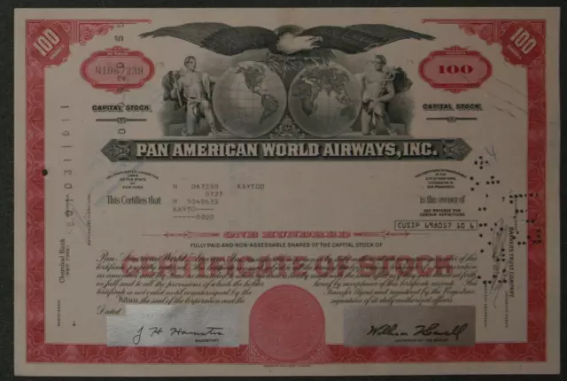 Pan American World Airways, Inc. 1972 100 Shares