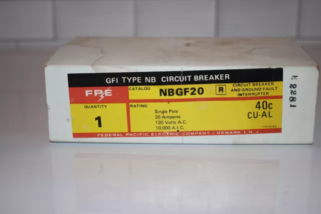 Federal Pacific NBGF20, 20Amp 1 pole GFI breaker - NEW open box