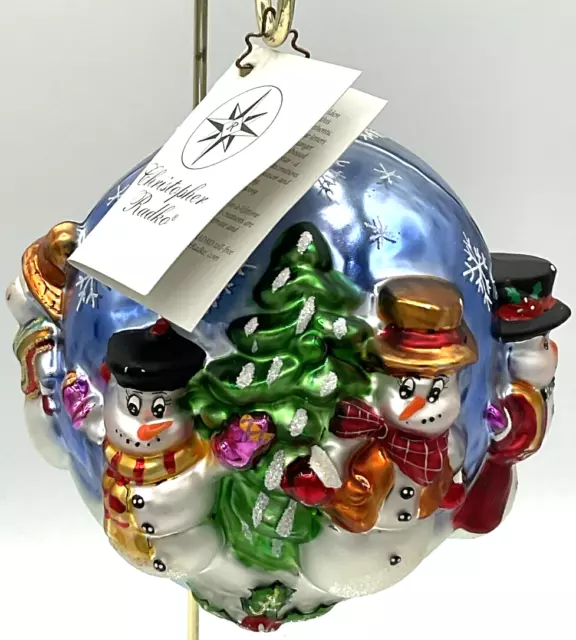 2002 Christopher Radio Snowman Snow Globe Blown Glass Ornament Christmas Poland