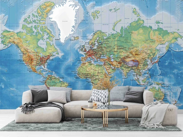 3D BLUE WORLD Map Wallpaper Wall Murals Removable Wallpaper 333-JN EUR ...