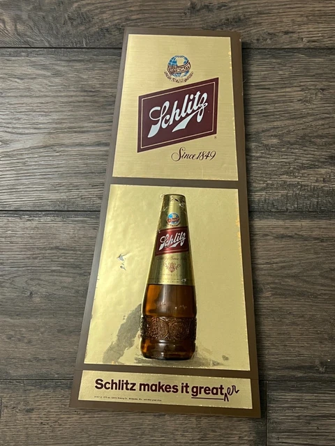 1979 SCHLITZ Beer Advertising Sign With 3DBeer Bottle  plastic 18"