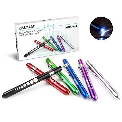 RISEMART Pen Light Nurse Penlight Medical Reusable White Led Pen Light with P...