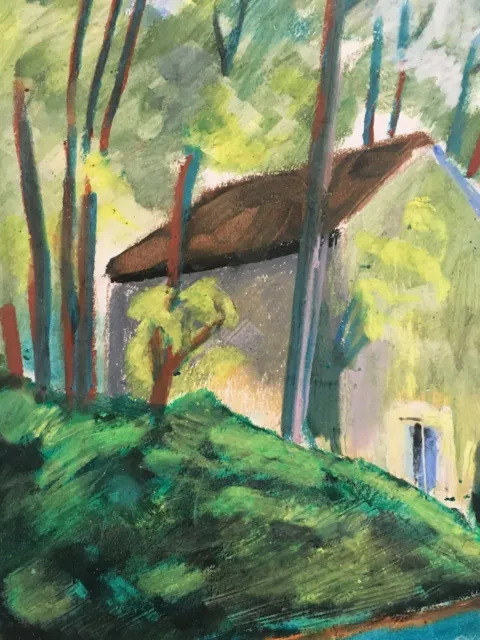 P.L Marchetti (XX) Gouache Paysage Nature maison de campagne Berry Cher 1974