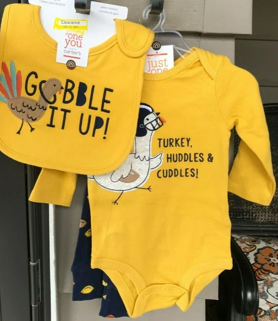 3 pc Carters Just One 3 mo Thanksgiving Bodysuit Pants HUDDLES CUDDLES & Bib Set