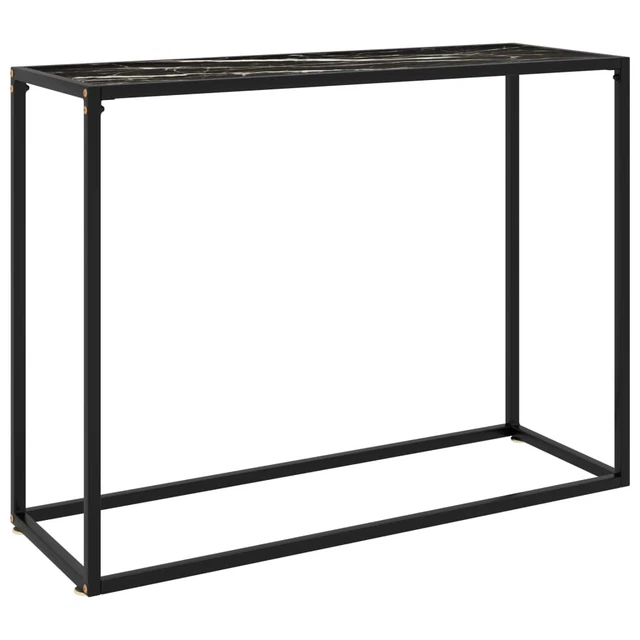 Table Console Noir Verre Trempé Et Acier - 60x35x75 Cm, étagère De Rangement, Pour Entrée Ou Salon