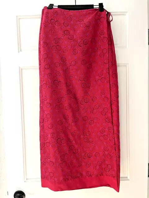 EXPRESS Skirt size 3/4 Women's Maxi Wrap Red Print 100% Silk Tie Vintage