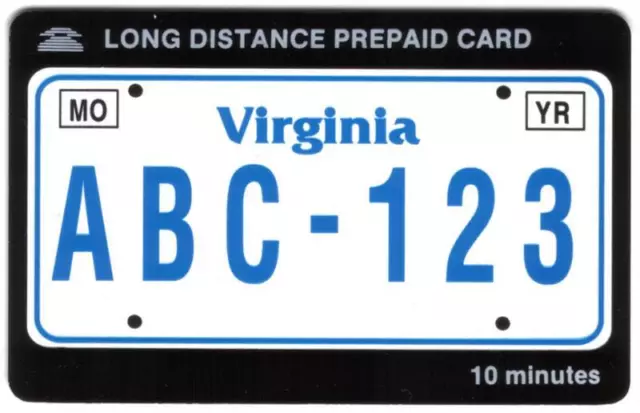 10m Virginia Nummernschild Handy Karte: (Blau & Weiß) Gebraucht Handy Karte