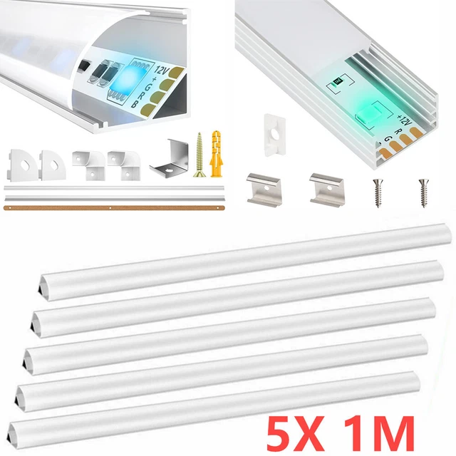 Profilo In Alluminio Per Strisce LED - 2 Metri - Copertura Opale - Guida Per Strisce Fino A 12mm - 6