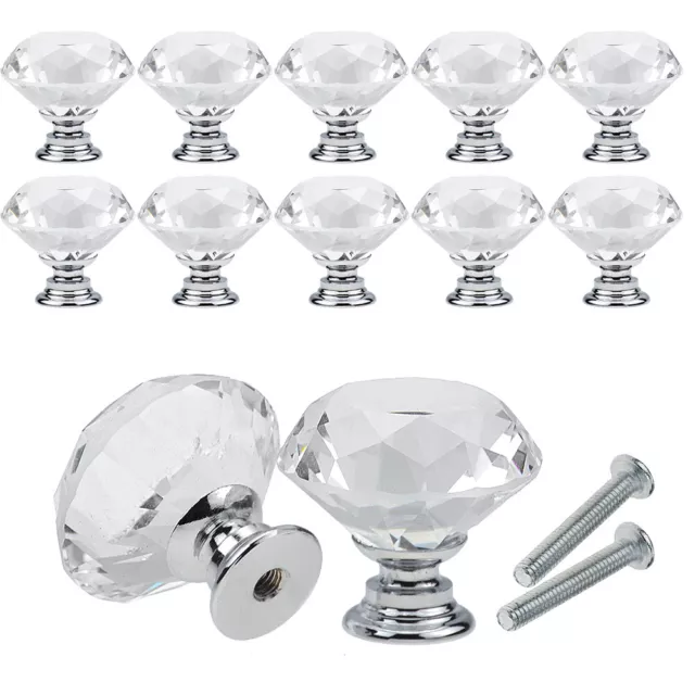 10pcs 30MM Crystal Diamond Glass Pull Handle Door Knobs Drawer Cupboard Cabinet 2