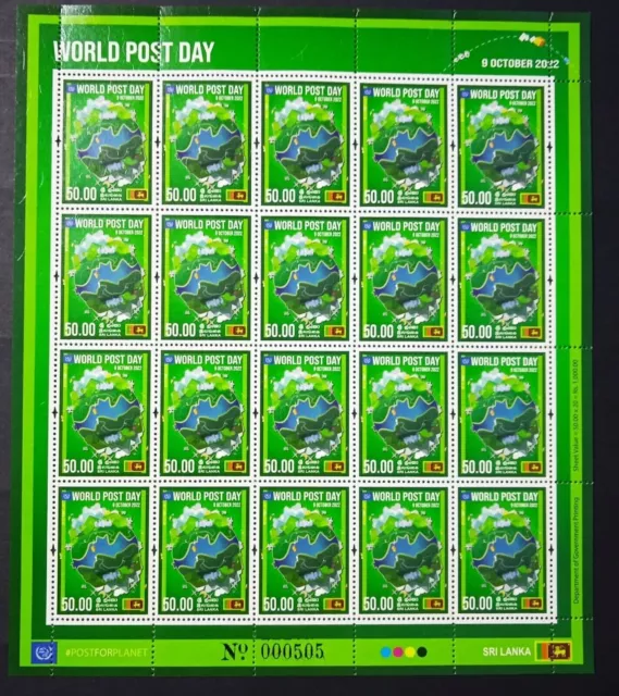 Sri Lanka stamps, World Post Day - 2022 (Ceylon Stamps) 20x Stamps Sheet (MNH)