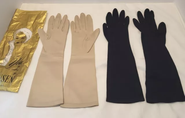 Vintage Women's Gloves:  Long Opera by Hansen Tan Black Sz 6.5 GUC