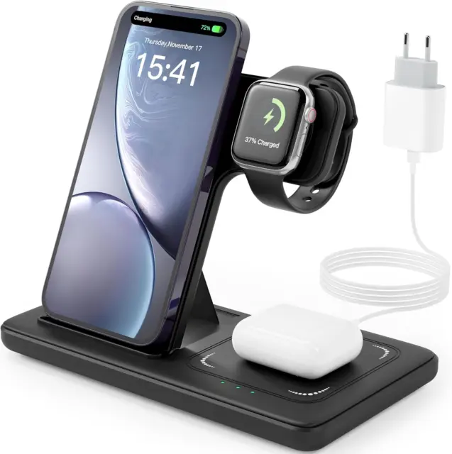 Chargeur Induction 3 En 1 Iphone 15/14/13/12/11/Pro/Max/Plus/Xs/Xr/X Apple Watch