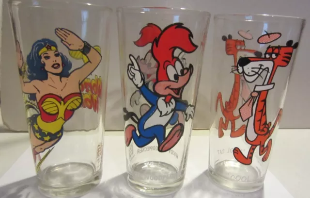 Vintage PEPSI Collector Series Glasses Cool Cat  Wonder Woman Woody woodpecker