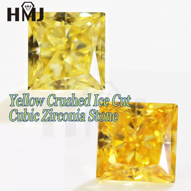 6mm High Carbon Diamond Yellow Square Crushed Ice Cut CZ 5A Cubic Zirconia Stone