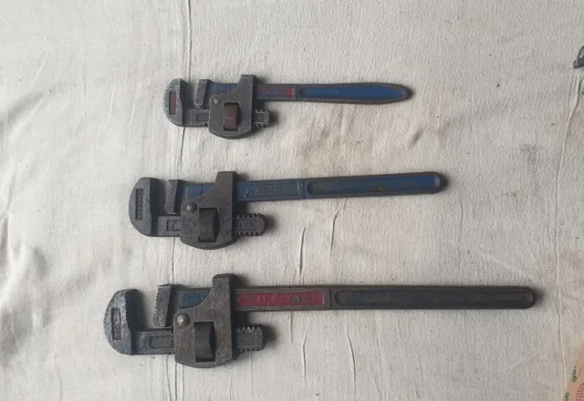 Vintage Record Stilson Wrenches x 3   10" 14" & 18"