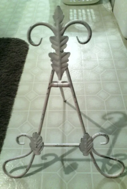 Wrought Iron Cookbook Stand Holder Picture 19" Pale Pink Distressed Book Heavy