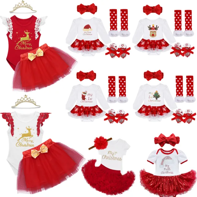 infant Baby Girls Christmas Dress Outfits Xmas Romper Tutu Skirt Party Clothes