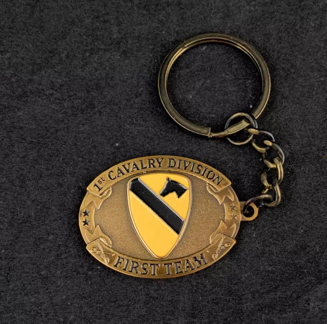 🌟US Army 1st Cavalry Division Brass Keychain, 1st Cav America's First Team CSIB