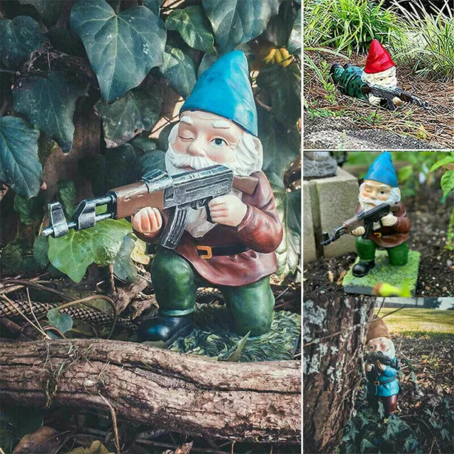 Funny AK47 Army Garden Gnome Statue Figure Sculpture Home Lawn Decor Ornament 2