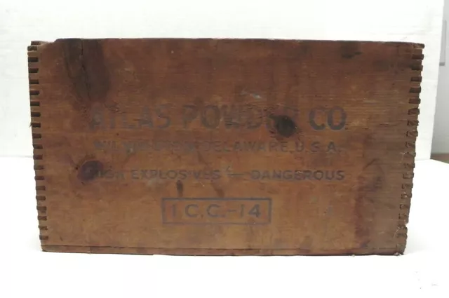 Vintage Nice Antique Atlas Powder Co. Explosives Wood Crate Black Stumping Rare