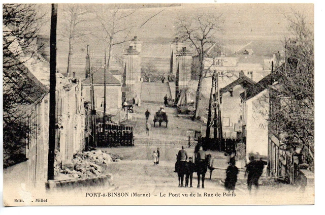 PORT A BINSON - Marne - CPA 51 - le pont vu de la rue de Paris