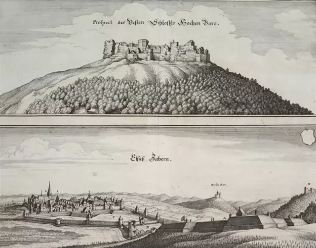 HOHENBURG - ZABERN - Vogelschau - Matthäus Merian - Kupferstich 1643