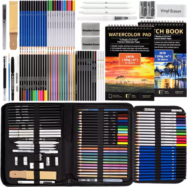 Art Supplies Drawing Pencils Set 76 Pack Pro Sketching Kit for Kids Teens Adults