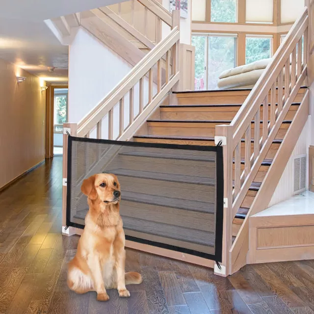 Pet Dog Gate Safety Retractable Guard Folding Baby Toddler Stair Gate Isolation