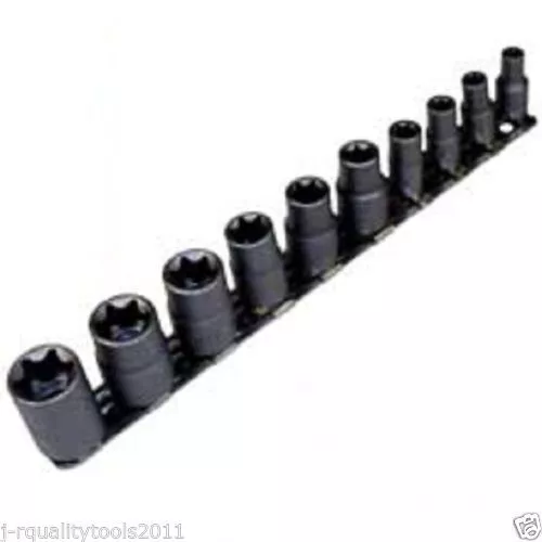 New 11pc Female E Torx Torque Star Socket Bit Set on Snap in Rail E5-E18 $0 Ship