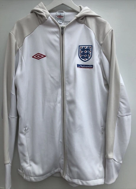 VINTAGE ENGLAND UMBRO Football Training Hoodie Jacket White 