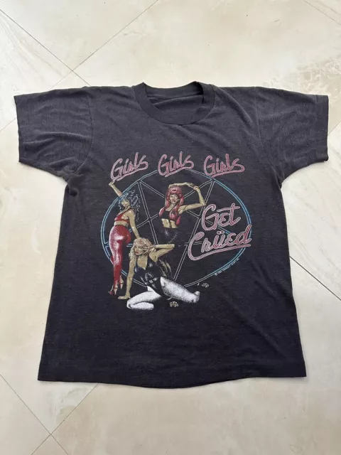 MOTLEY CRUE GIRLS GIRLS GIRLS GET CRUED T-SHIRT VINTAGE 1987 (RARE) women's xs/s MOTLEY CRUE GIRLS GIRLS GIRLS GET CRUED T-SHIRT VINTAGE 1987 (RARE) women's xs/s