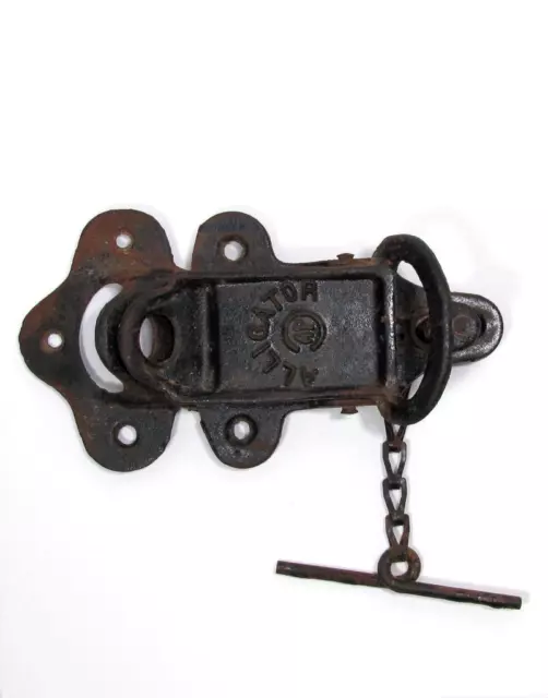 VTG AP Alligator Cast Sliding Barn Door Catch Clasp Latch Chain Pull USA Antique