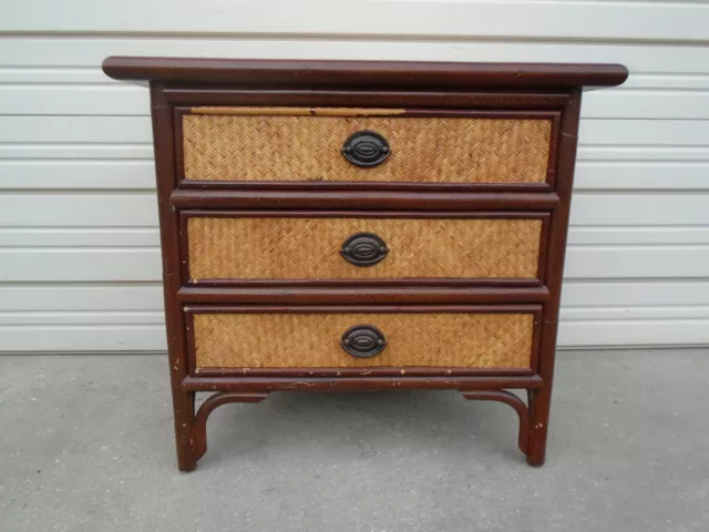 Bamboo Bachelor Chest of 3 drawers Tortoise Shell STY Nightstand Rattan Regency