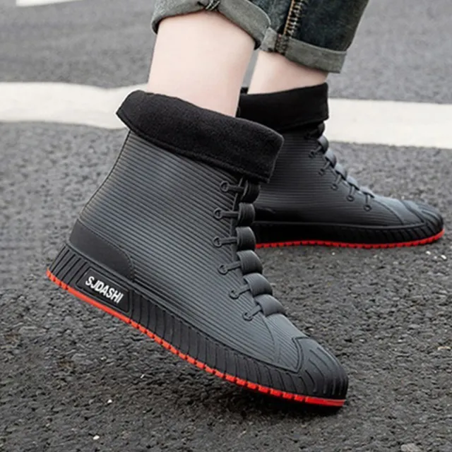 WOMEN MEN MID-CALF Boots Fur- Lined Rain Boots Fashion Rain Boots (Red ...