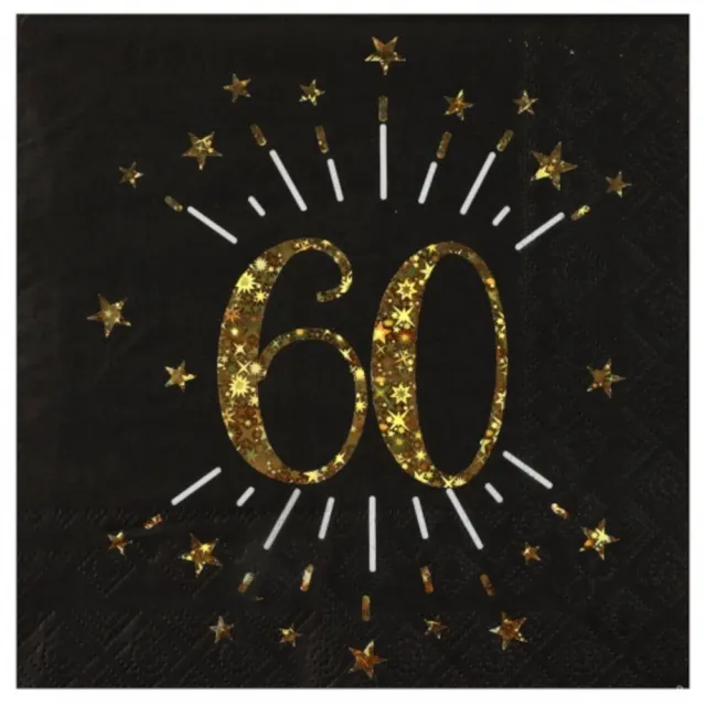 Black Gold 60th Birthday Paper Napkins | Foil Age 60 Party Tableware x 10