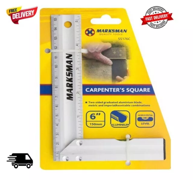 6" 150mm Carpenter Square | Spirit Level Set | Aluminium Measuring Ruler.