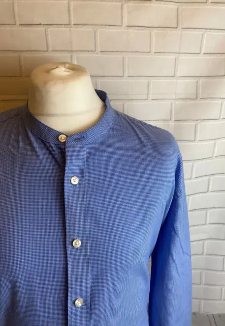 Camicia Charles Tyrwhitt blu scacco XL vestibilità slim senza colletto polsino con bottoni