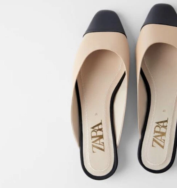 ZARA TWOTONE PINK Nude Black Square Toe Ballet Flats Women's Slides Sz 37 AU 6 EUR 48,13