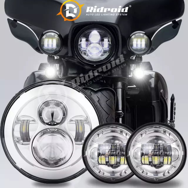 7" nch LED Headlight+Passing Lights Lamp For Harley Davidson Touring Road King