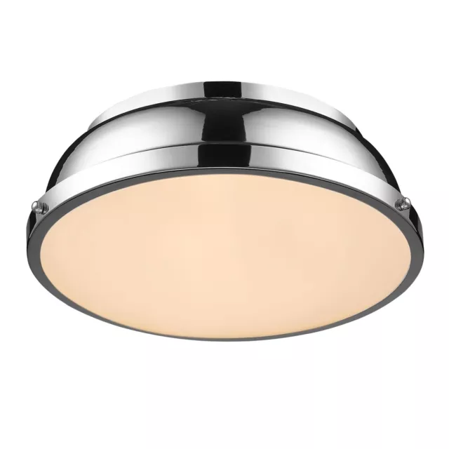 Duncan 14 in. 2-Light Chrome Flush Mount with Chrome Shade by Golden Lighting